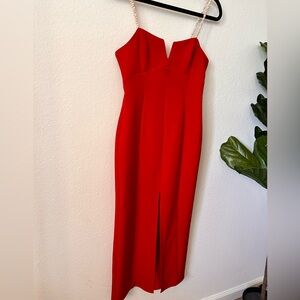 Red Zara midi dress with pearl details #glamour